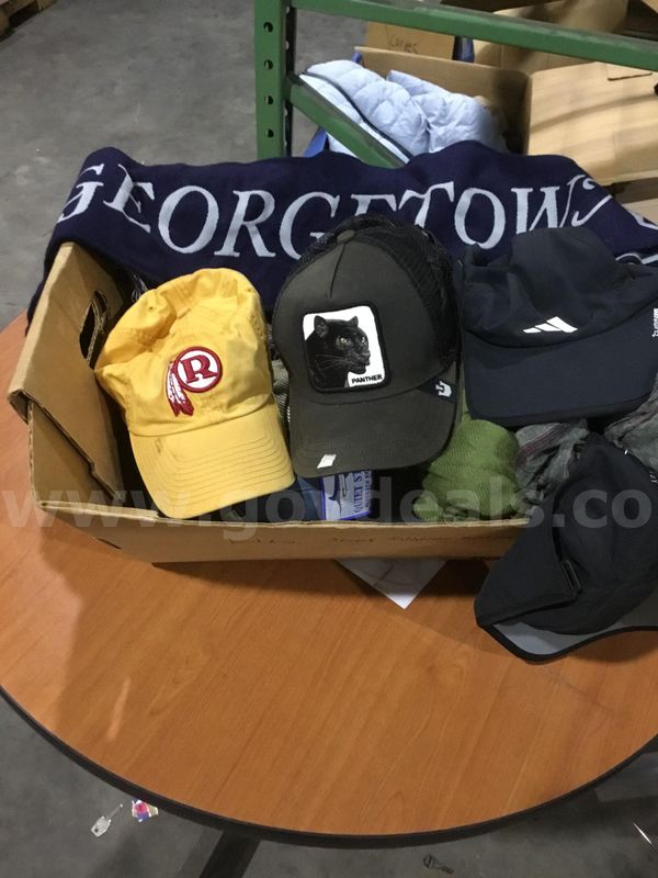 Box of scarfs & hats "DH"