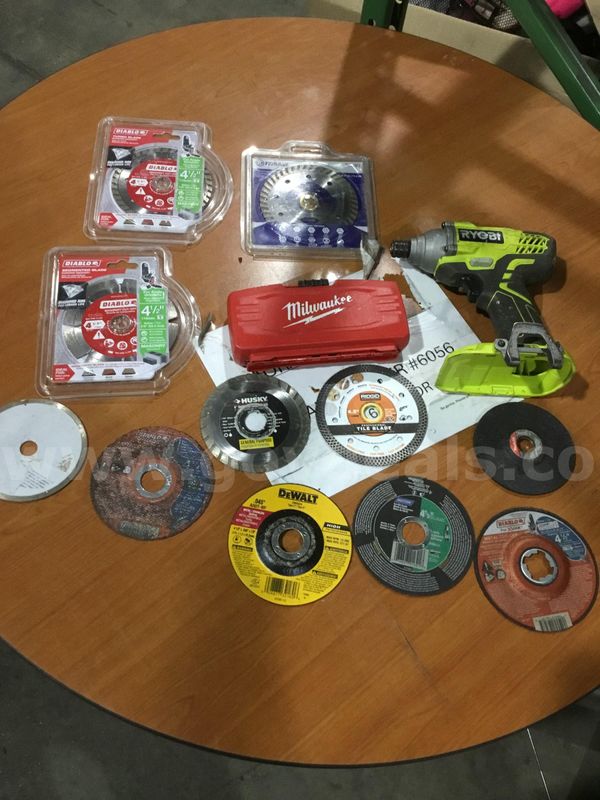 Lot of items-diamond cut blades, Ryobi drill gun (NO BATTERY INCLUDED) "DH"