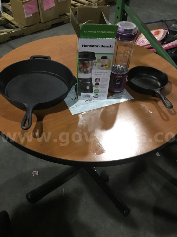 Lot of items- 2 blenders, 7 1/2 & 13 inch black pans "DH"