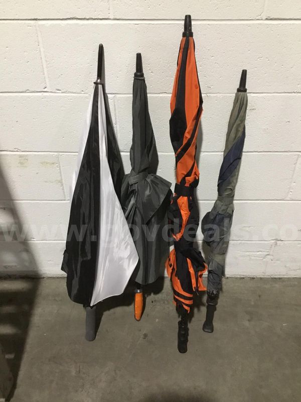 4 misc umbrellas-orange & black striped umbrella "DH"