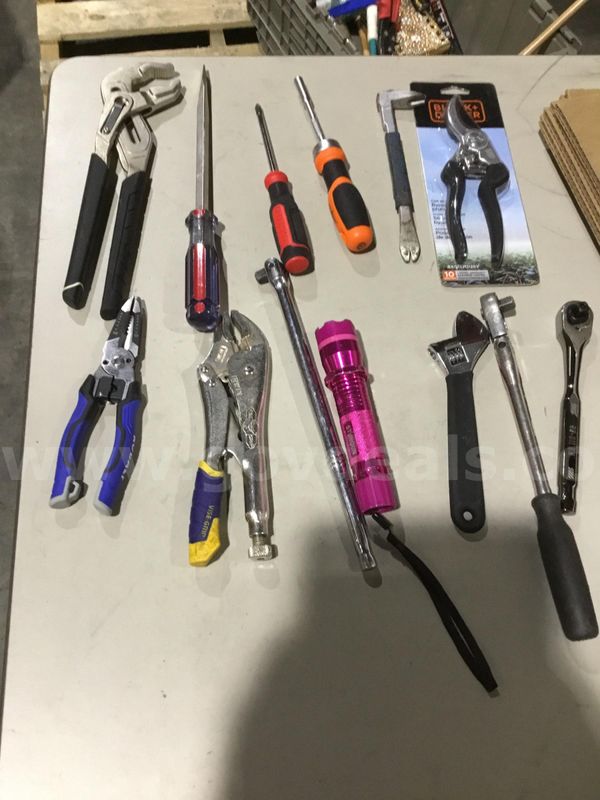 Lot of items-dark pink flashlight turns on "DH"