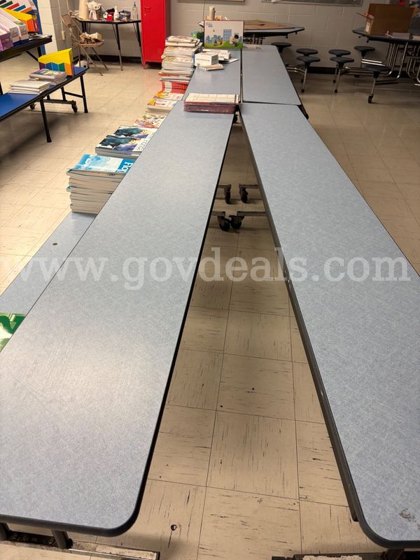 (14) Light Blue Cafeteria Tables (Materials pictured on tables not included)