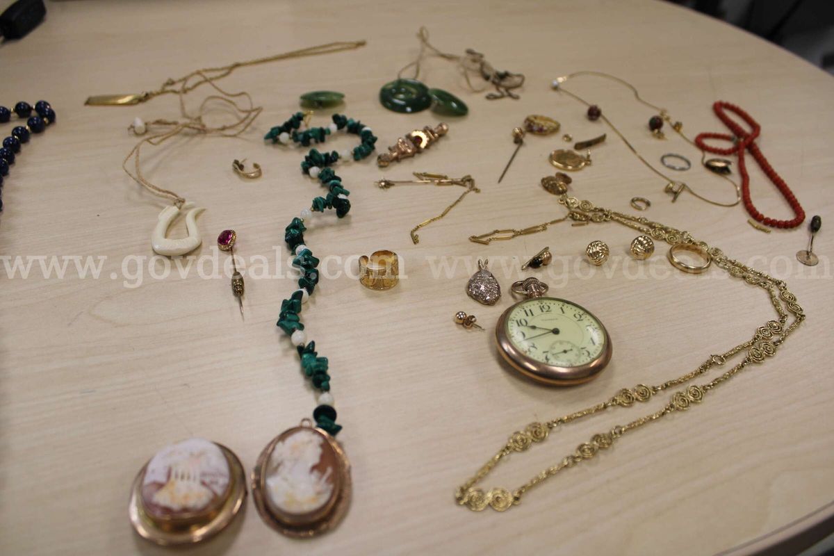 Watch, Pocket (1); Rings (4); Pins (6); Necklace (9); Charm (3); Earring, Pair (