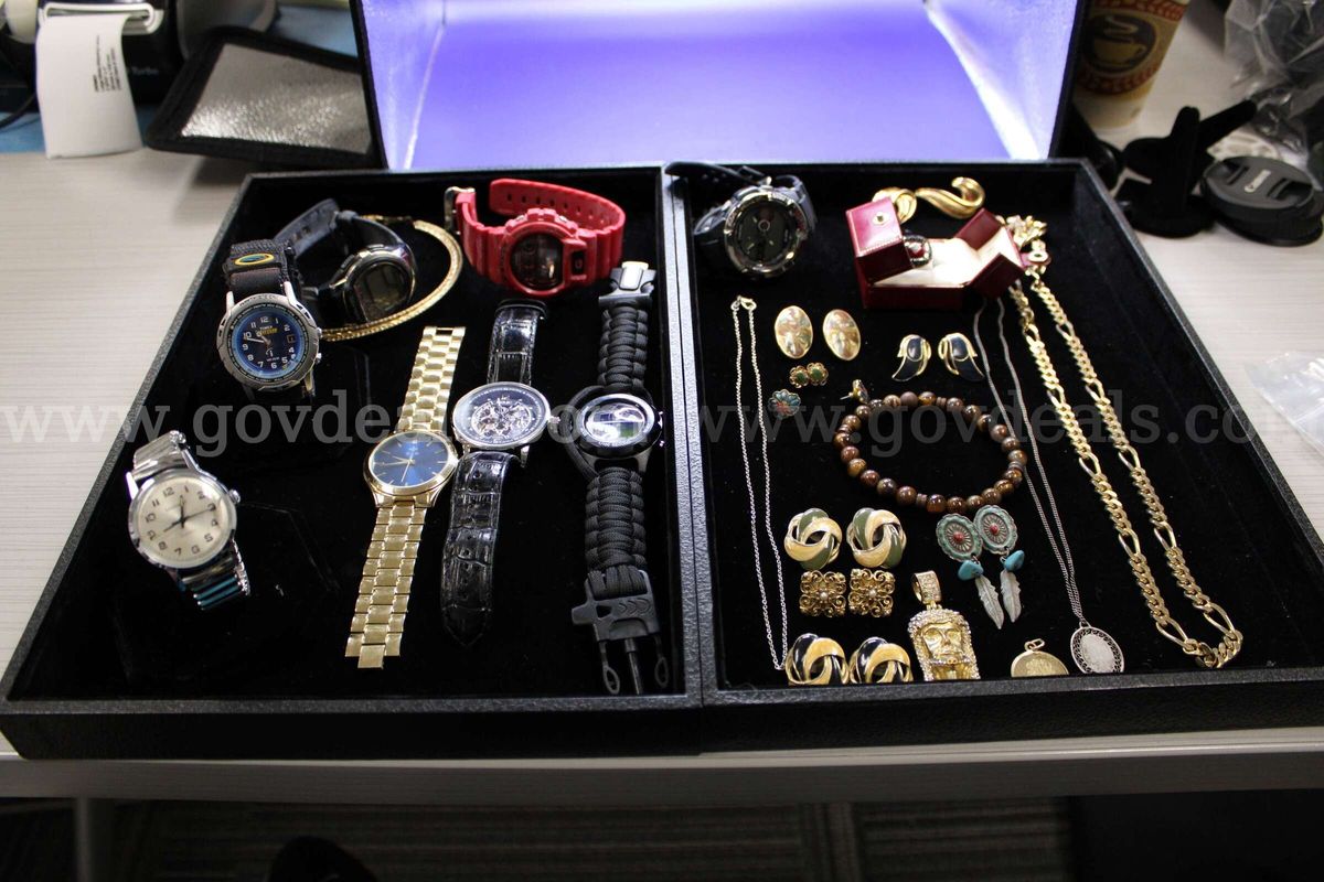 WATCH (8); EARRING, PAIR (9) SINGLE (1); NECKLACE (3); BRACELET (1); RING (1); P