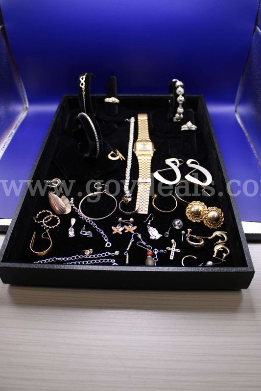 BRACELET (4); EARRINGS, ASSORTMENT; CHAINS (4); CHARM (1); RINGS (3); WATCH (1)