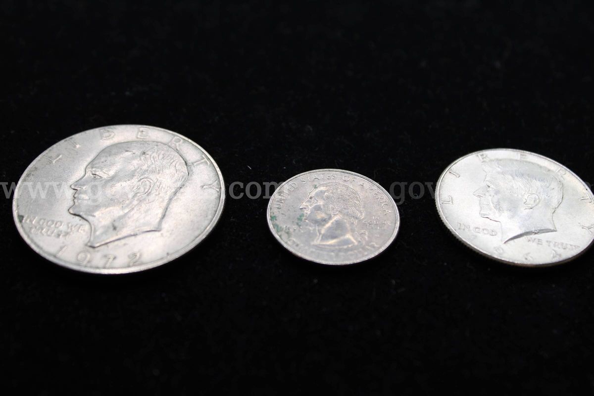 1972 DOLLAR COIN; 1964 HALF DOLLAR; 1999 DELAWARE STATE QUARTER;