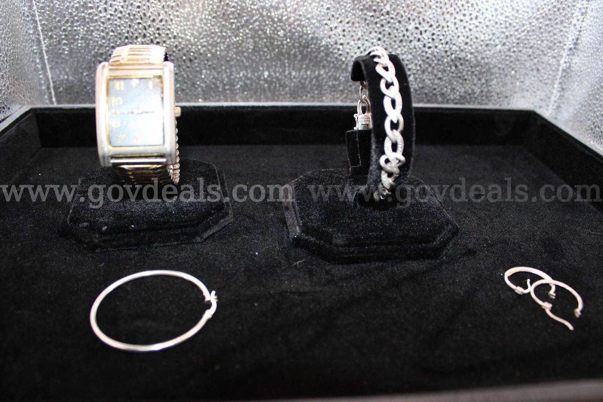 EARRING, PAIR (1) SINGLE (1); BRACELET (1); WATCH (1)