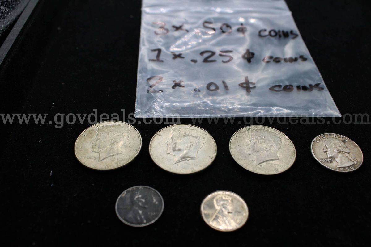50 Cents (3) Quarters (1) Pennies (2)