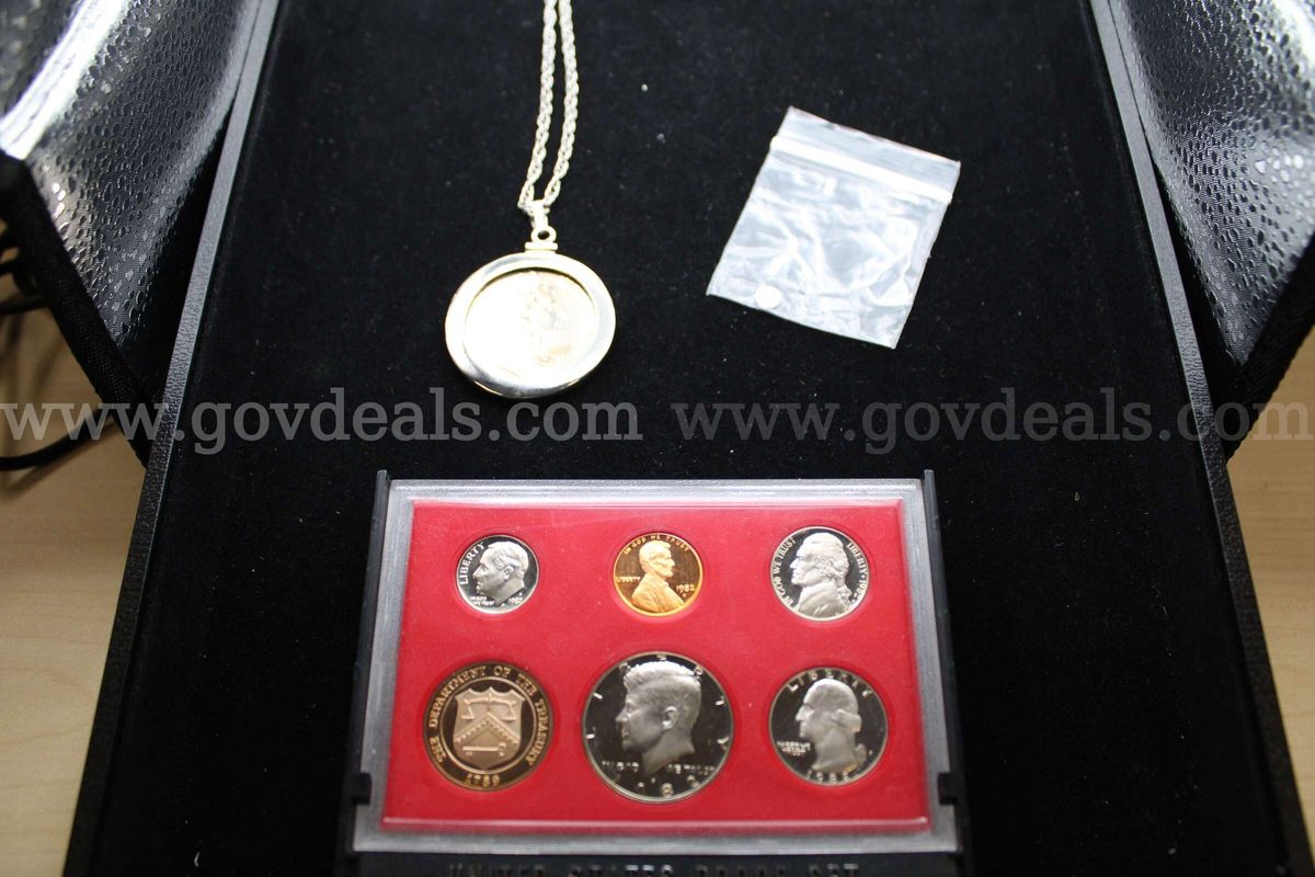 PROOF SET (1); NECKLACE WITH COIN (1); MISC COIN (1)
