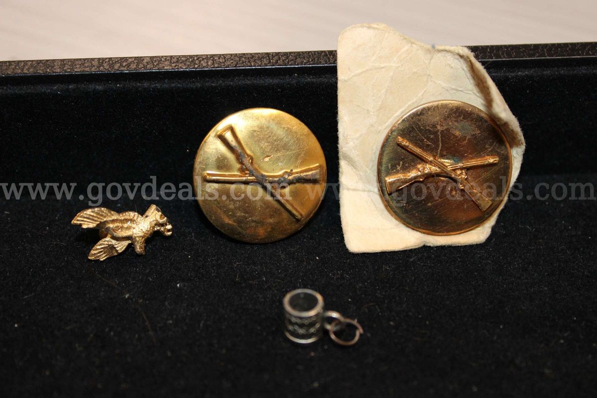 3 GOLD PINS, 1 SILVER CHARM