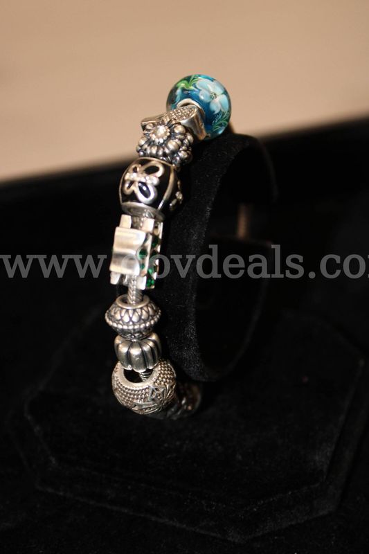 PANDORA BRACELET, BRACELET SILVER IN COLOR WITH CHARMS