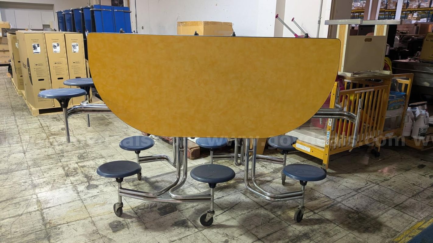 Folding Cafeteria Table with Attached Round Stools