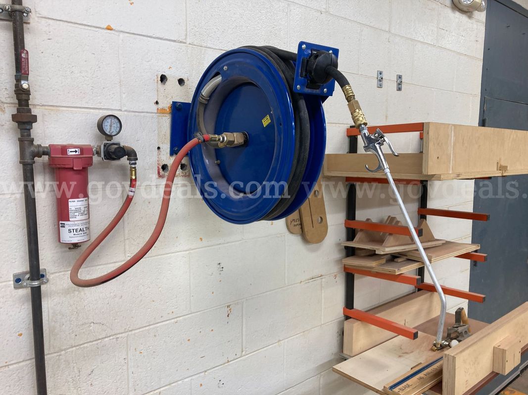 Lot of 4 Hose Reels and 12 Power Cable Reels