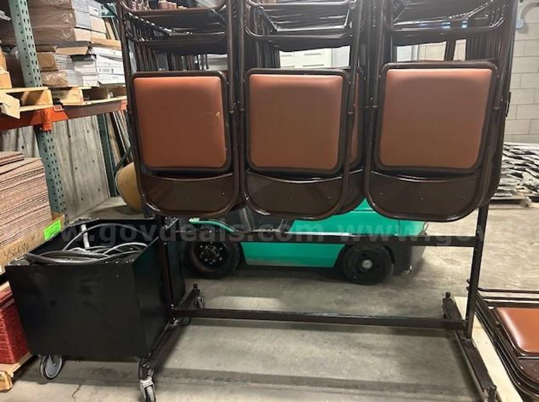 45 Brown Folding Chairs with Storage Rack