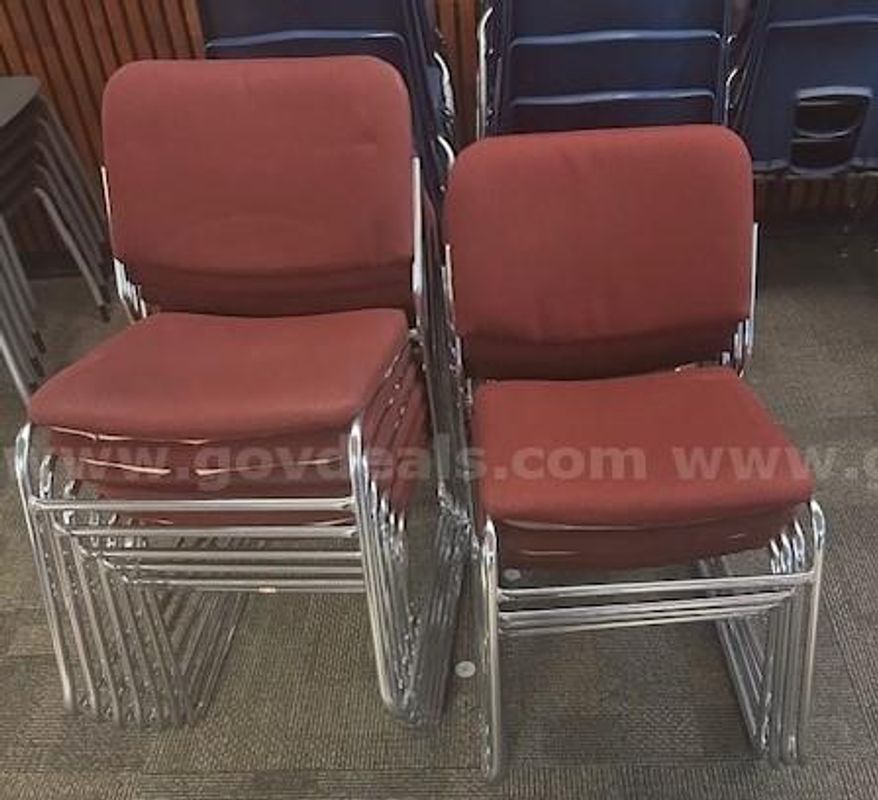 30 Blue Fiberglass Chairs & 10 Red Upholstered Chairs