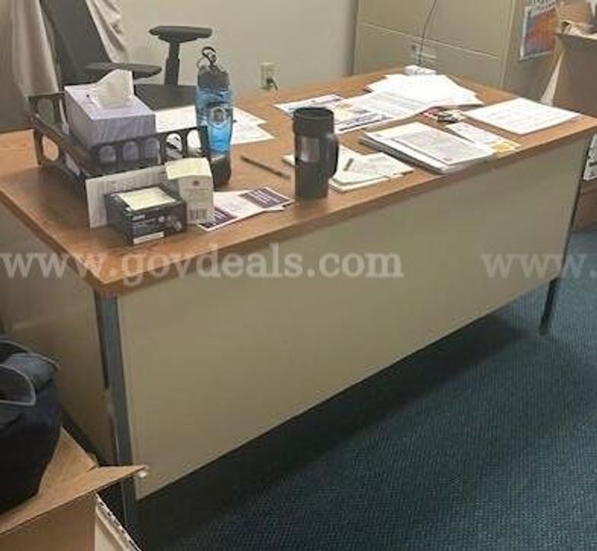 4 Metal Office Desks with Wood Tops