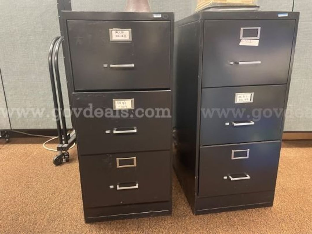 Lot of (2) Three-Drawer Metal Vertical File Cabinets