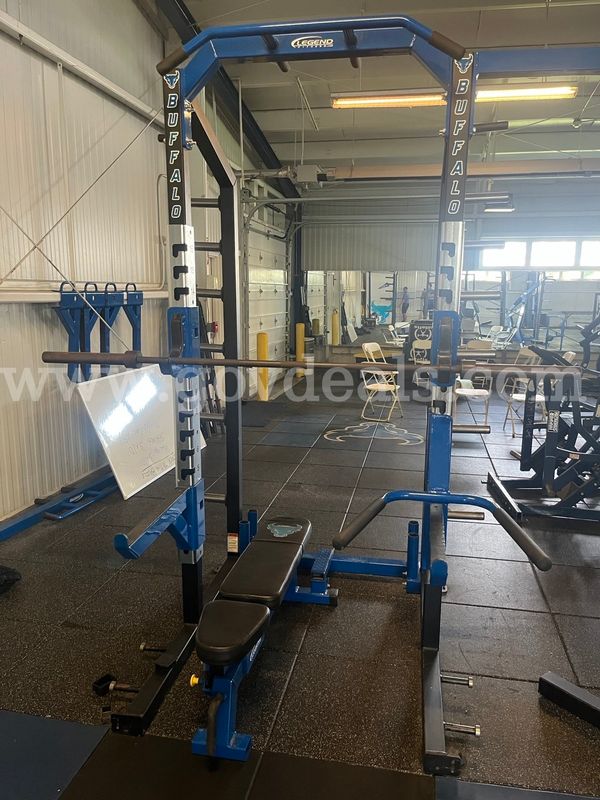 Squat Rack with Bench, Dip Bar Attachment, and 45 lb Barbell