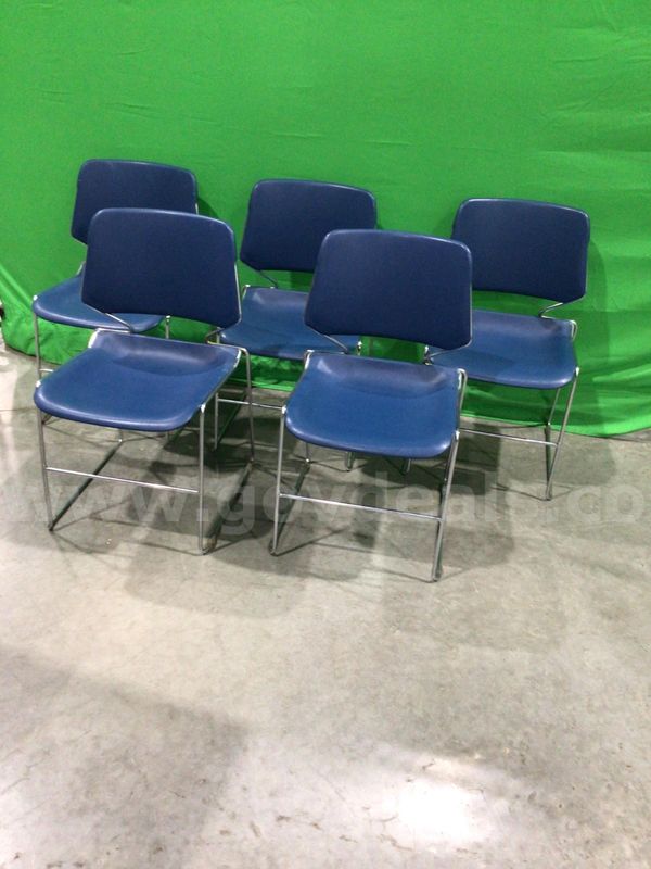 Lot of (5) Blue Plastic Stacking Chairs