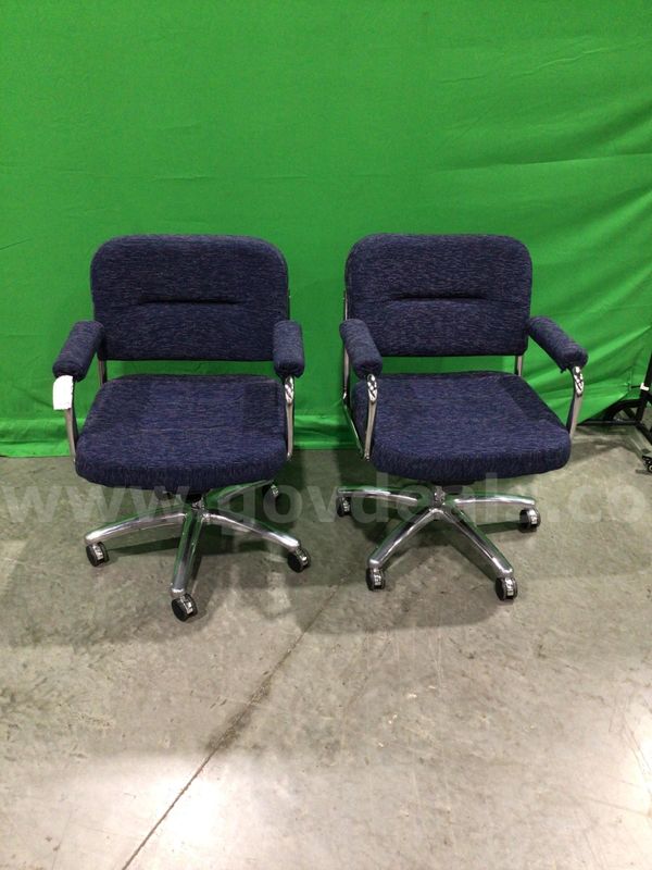 Lot of (4) Blue Fabric Rolling Office Chairs