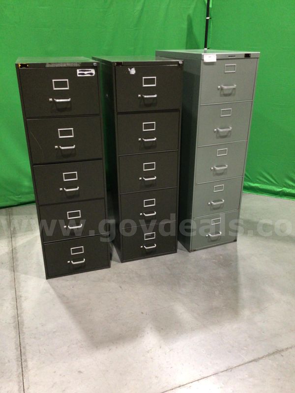 Lot of (3) Five-Drawer Vertical File Cabinets