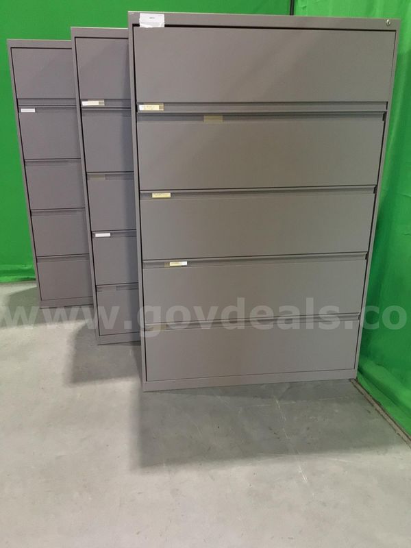 Lot of (3) Five-Drawer Lateral File Cabinets