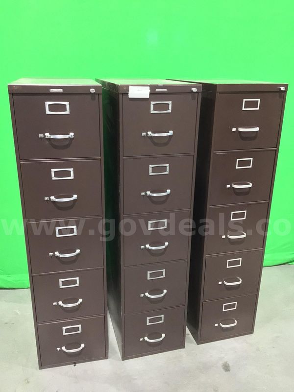 Lot of (3) Five-Drawer Vertical File Cabinets