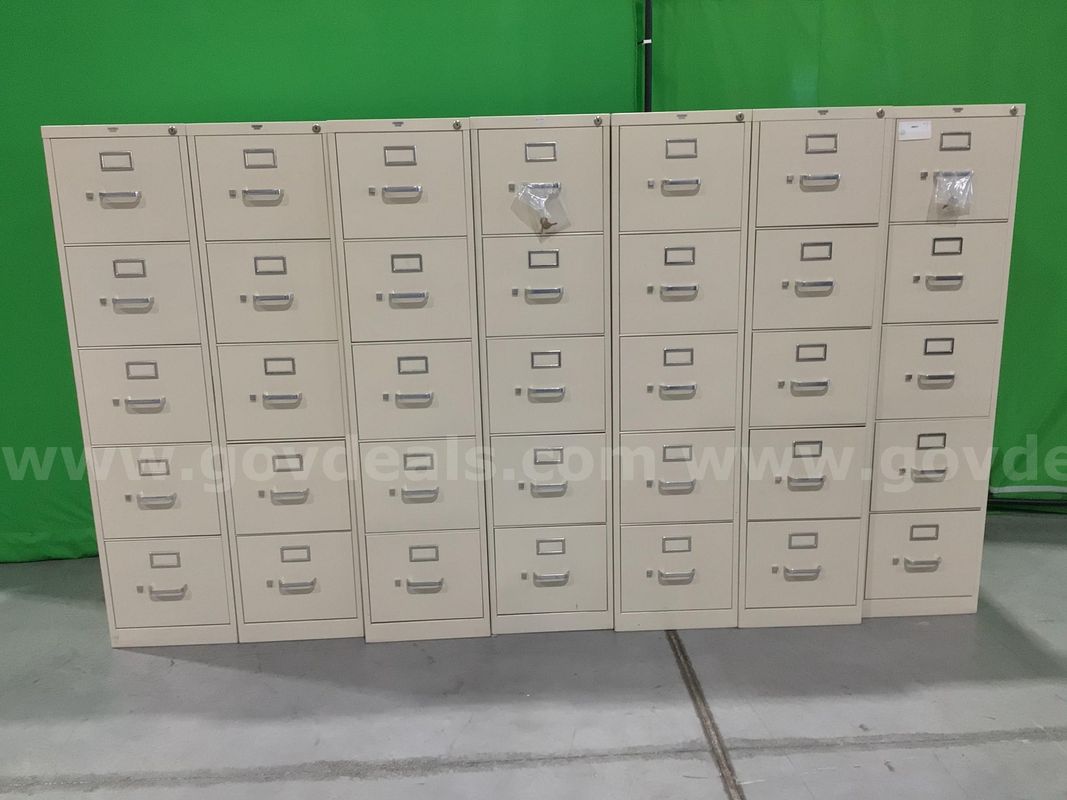 Lot of (7) Five-Drawer Vertical File Cabinets