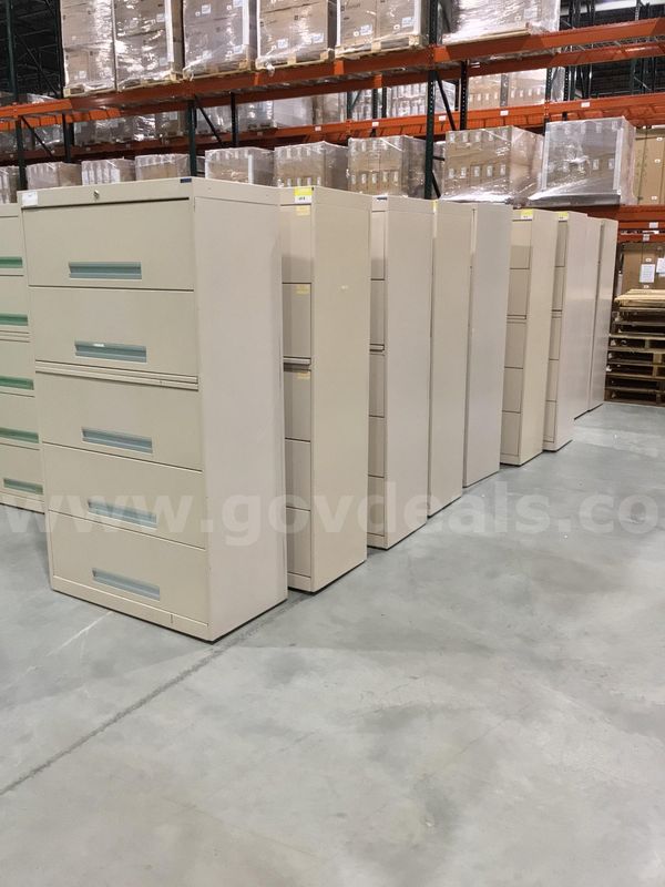 Lot of (9) Five-Drawer Lateral File Cabinets