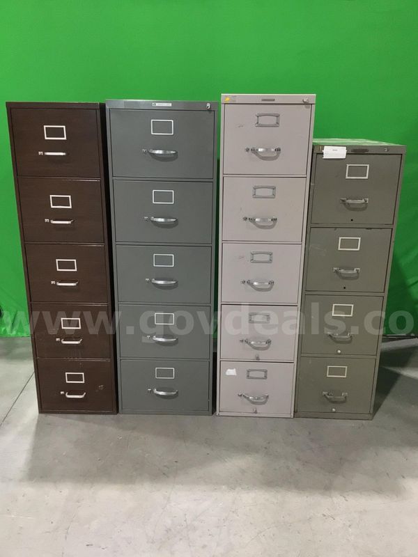 Lot of (4) Various Sized Five-Drawer Vertical File Cabinets