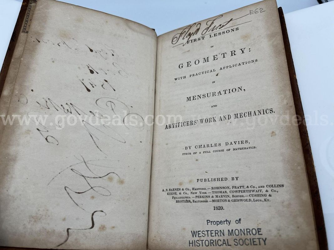 Rare Books, Davies, Charles, First Lessons in Geometry, Pub. 1839