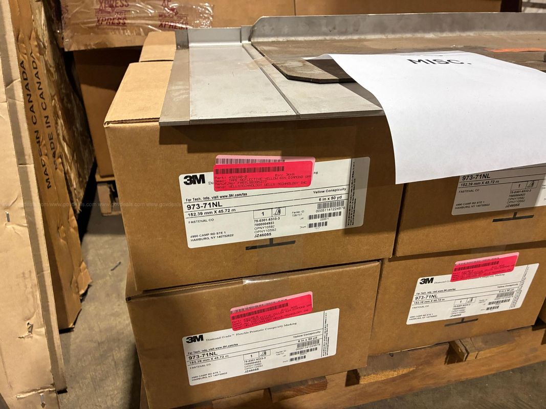 Industrial Surplus Lot of Variuos Reflective Sheeting, Vehicle Parts, & Accessories ( Parts Only)