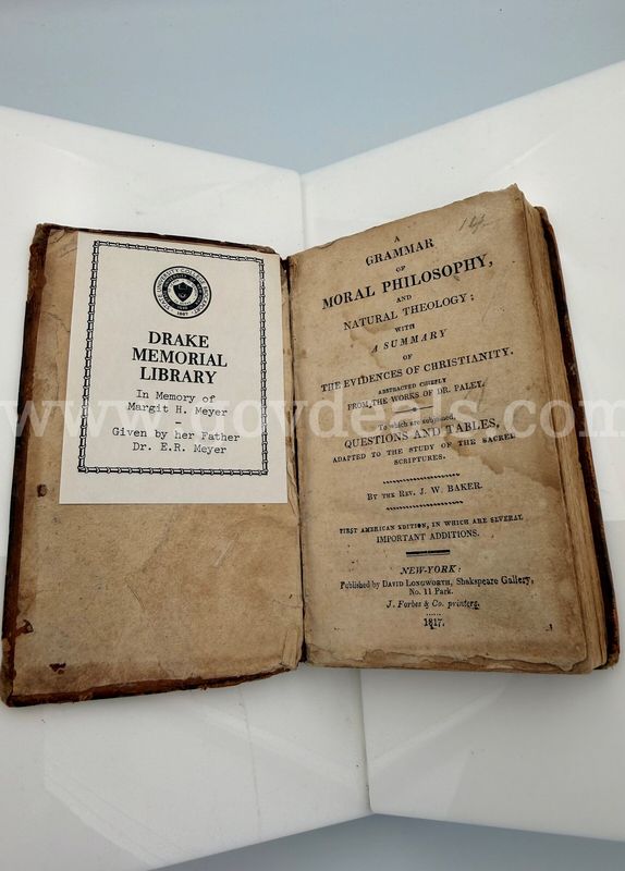 Rare Books, Baker, J. W., A Grammar of Moral Philosophy, and Natural Theology, Pub. 1817