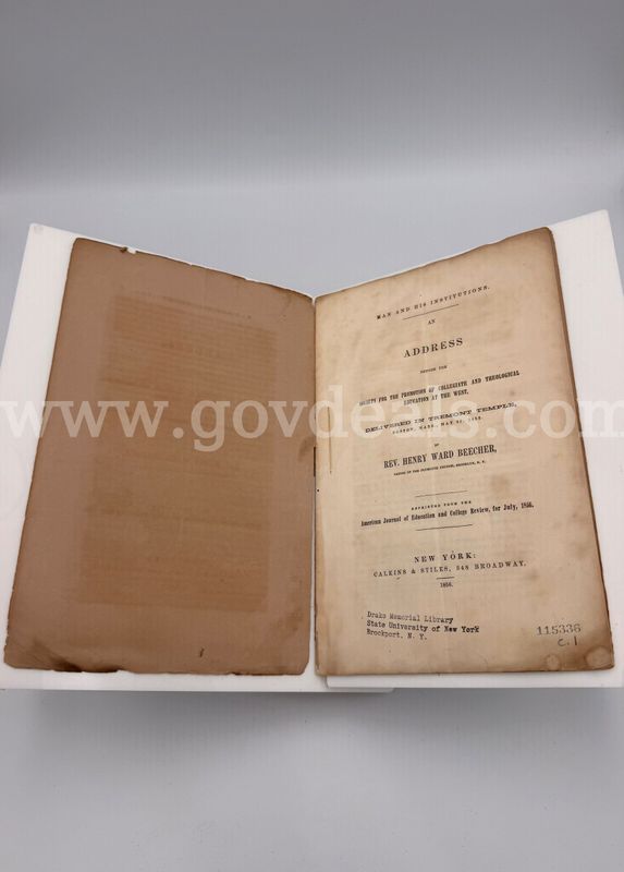 Rare Books, Beecher, Henry Ward, Man and His Institutions, Pub. 1856