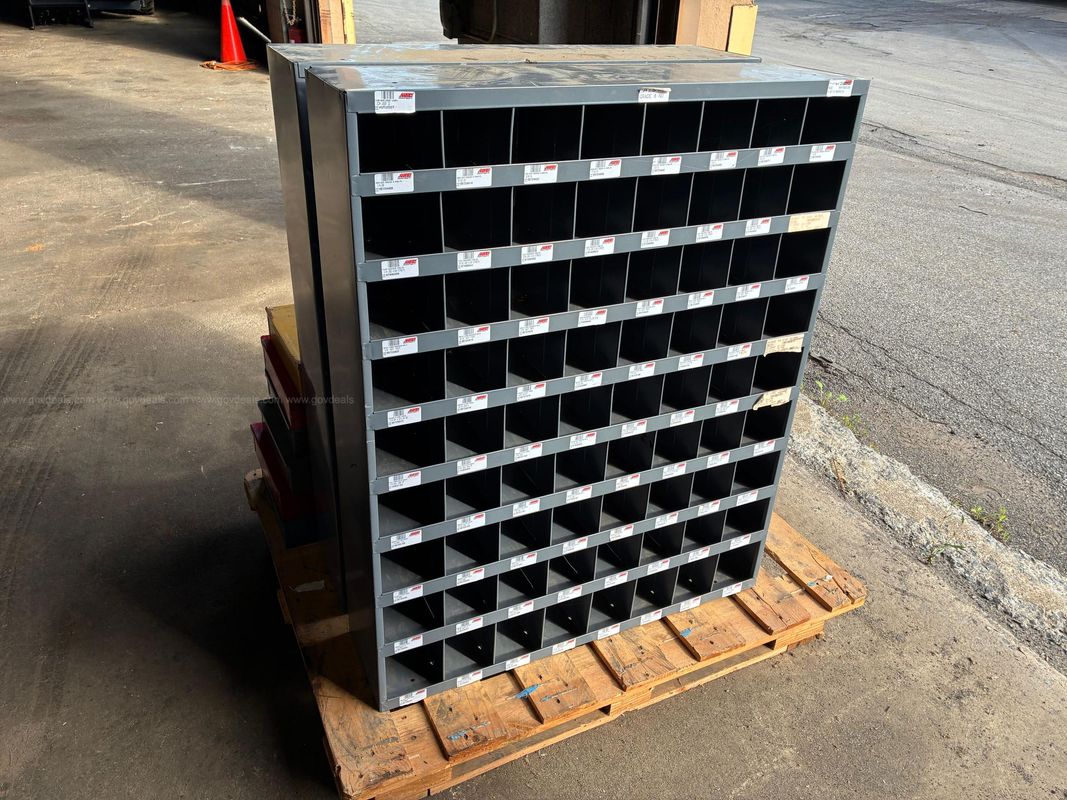 Industrial 72-Compartment Metal Storage Bin with Assorted Organizer Boxes