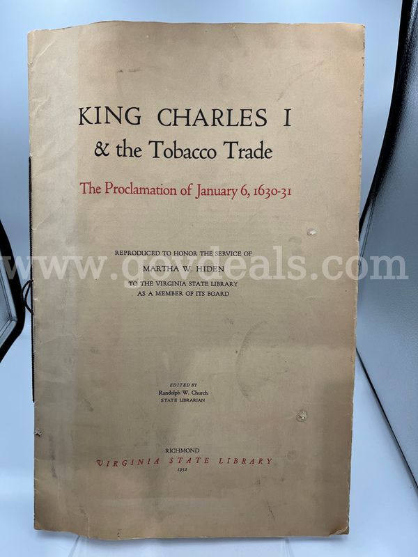 Rare Books, King Charles I & The Tobacco Trade, Church, Randolph W. England and Wales, Pub. 1952