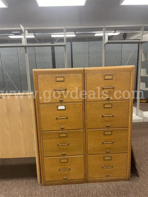 Lot of (2) Four-Drawer Vertical Wooden File Cabinets