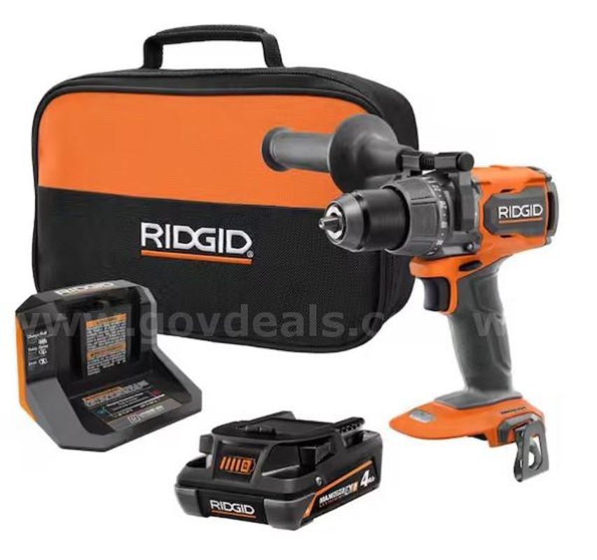 RIDGID 18V Brushless Cordless 1/2 in. Hammer Drill/Driver Kit with 4 Ah MAX Output EXP Battery, Charger, and Tool Bag