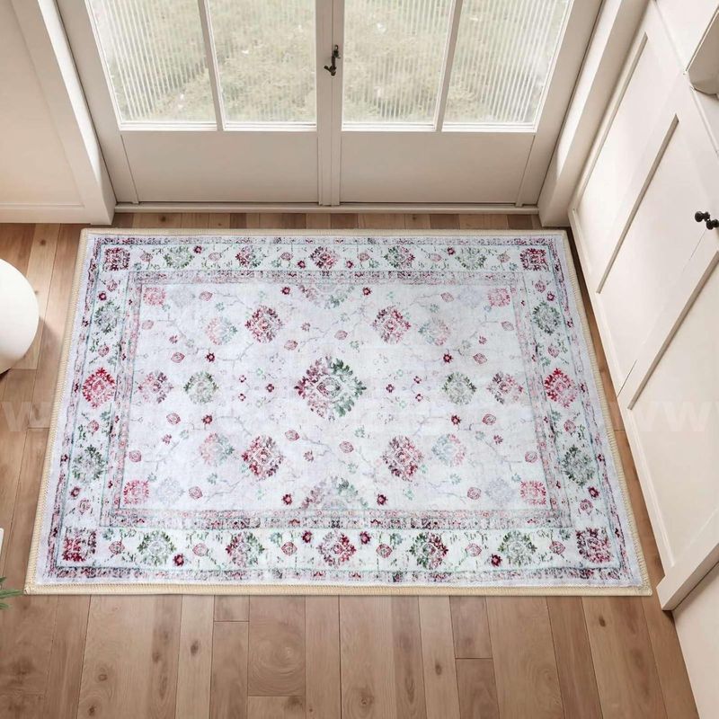 Brand New - 2'x3' Washable Area Rug Entryway Rug Indoor Door Mat Vintage Floral Rug Pink/Green - Shipping Available