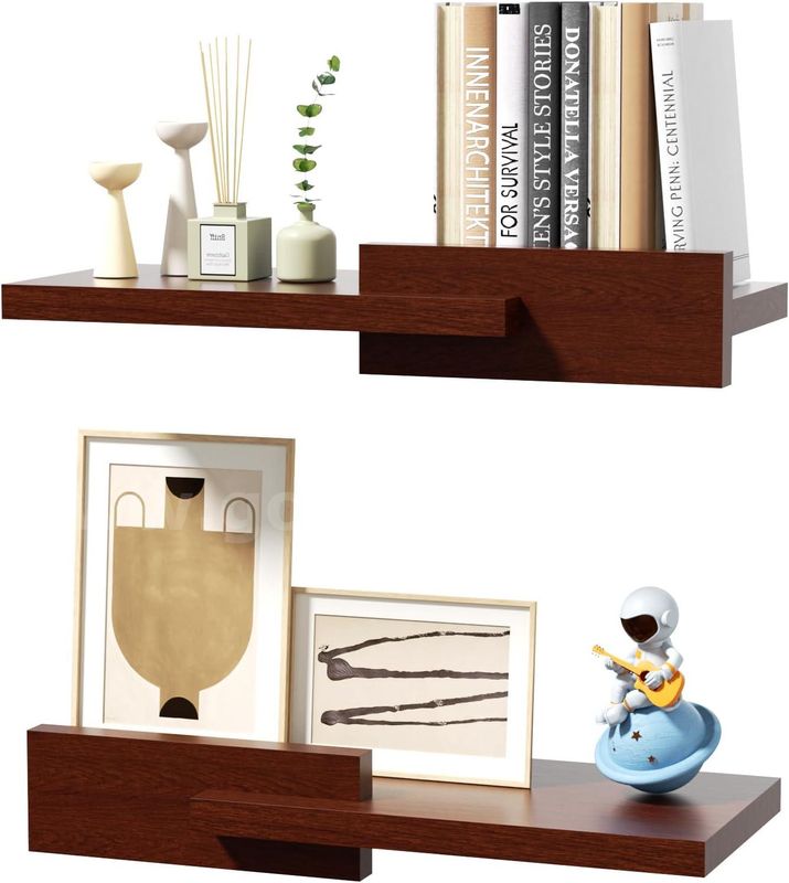 Brand New - Set of 2 Rustic Wood Floating Shelves for Wall, 16 Inches, Brown - Shipping Available