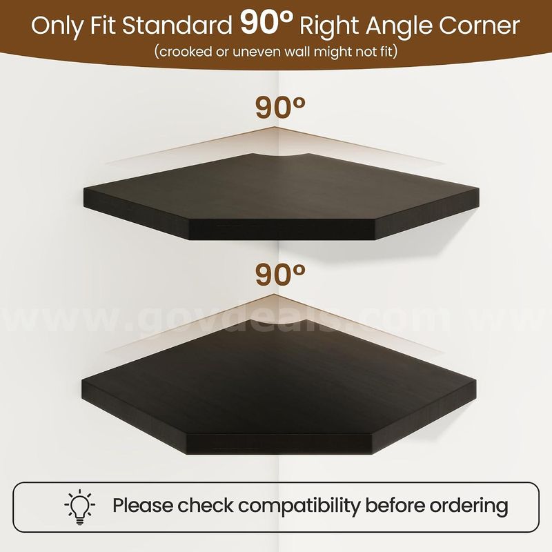 Brand New - Set of 2 - Solid Oak Wood Floating Corner Shelf with Cable Hole, 8.5in, Black - Shipping Available