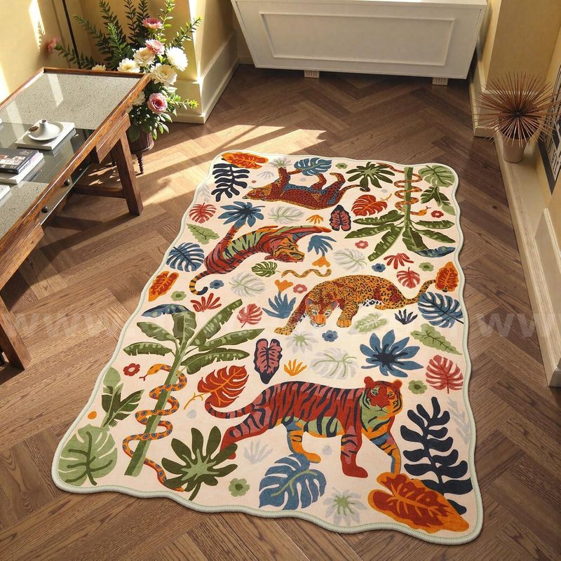 Brand New - Washable Tiger Rug 2'x3', Bathroom Rugs Non Slip Scalloped Beige - Shipping Available