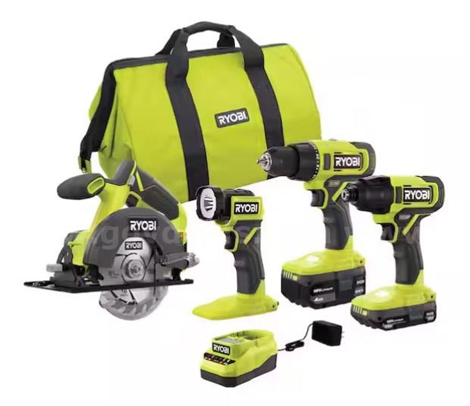 ONE+ 18V Cordless 4-Tool Combo Kit with Compact Battery, 4.0 Ah Battery, and Charger