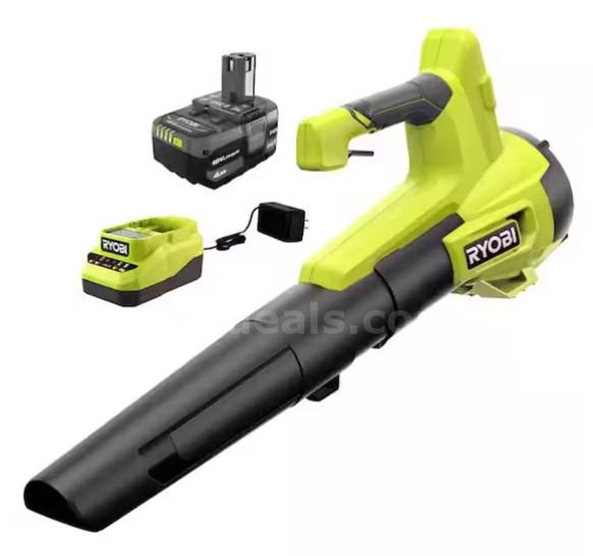 Ryobi ONE+ 18V 100 MPH 350 CFM Cordless Battery Variable Speed Jet Fan Leaf Blower with 4.0 Ah Battery and Charger