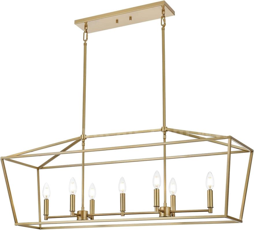 Brand New 7-Light Gold Linear Chandelier – Modern Candle-Style Ceiling Fixture for Kitchen, Dining Room MSRP $270