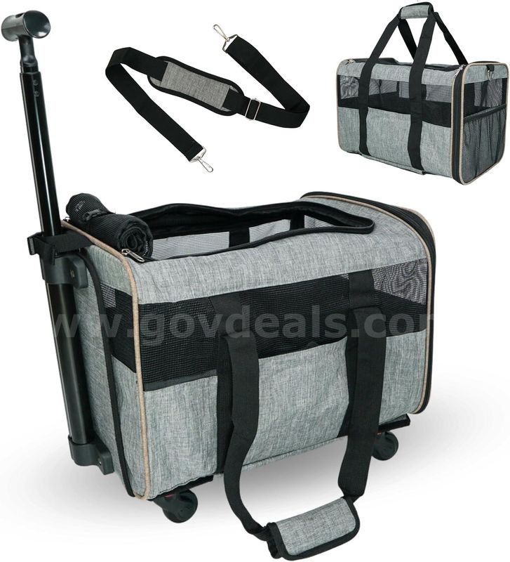 Brand New Airline-Approved Rolling Pet Carrier – Soft-Sided Travel Bag with Removable Wheels for Dogs & Cats (Gray)