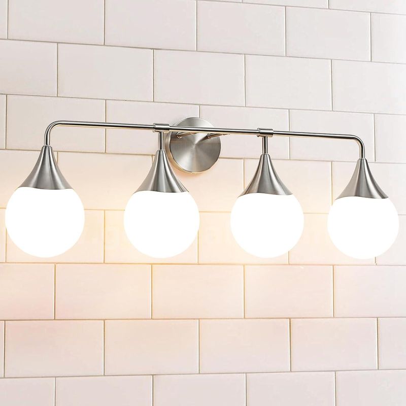 Brand New - Brushed Nickel Bathroom Light Fixtures 4-ights Vanity Lights with Milky White Frosted Glass Shade