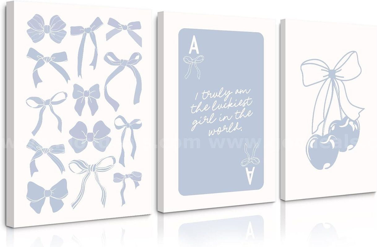 Brand New - Set of 3 Blue Bow Wall Art Decor 16"x24" Framed - Shipping Available