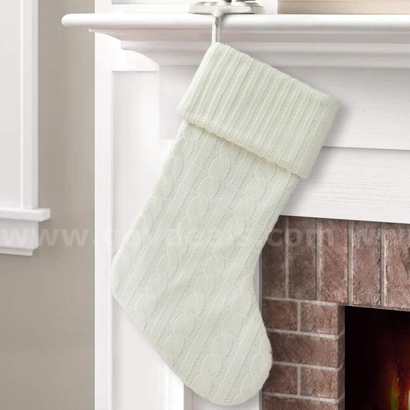 Brand New - Christmas Stocking 20" Knitted White Solid Color - Shipping Available