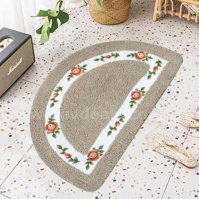 Brand New - Floral Rose Bathroom Rugs Mats 20"x32" ,Soft Shaggy Water Absorbent Non-Slip, Khaki - Shipping Available